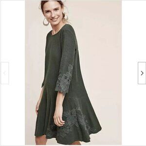 Anthropologie Tierra Dropwaist Dress Dark Green Size XS